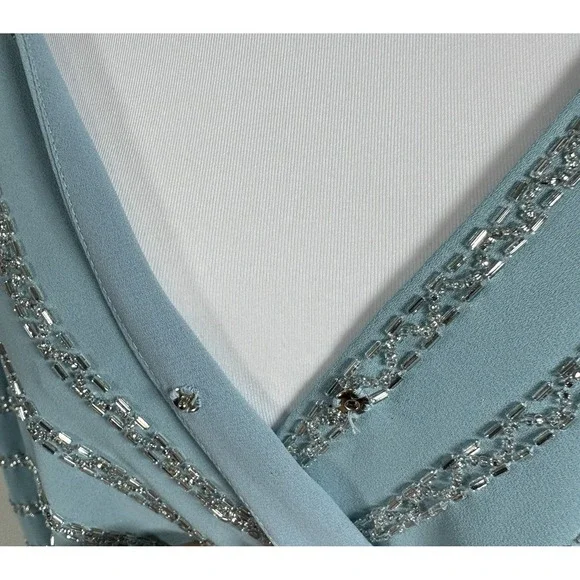 Vintage Jack Bryan Beaded Maxi Dress Pleated Blue Grecian Evening Prom Size S - Picture 11 of 16